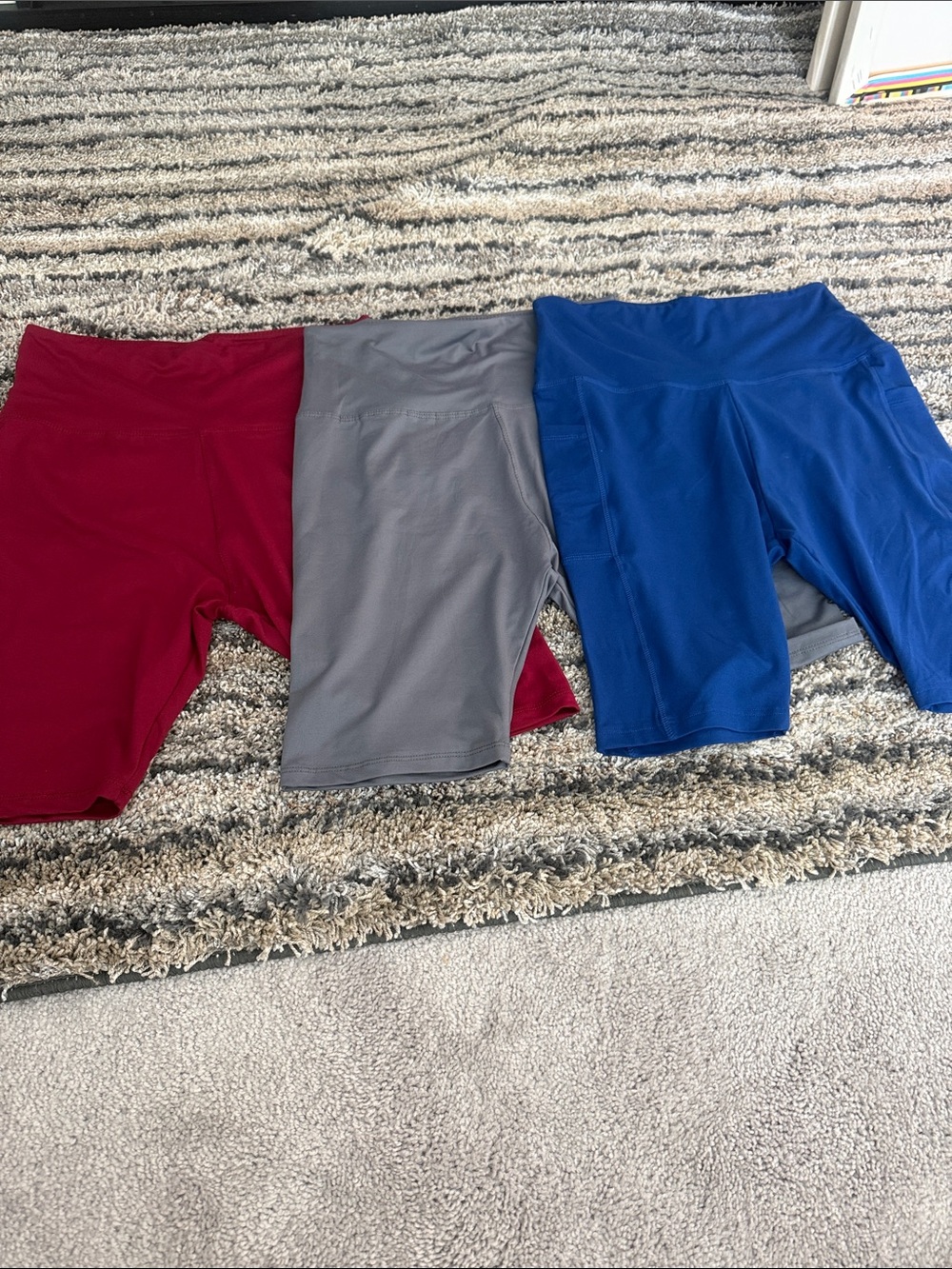 Three-Pack Active Shorts — Burgundy, Royal Blue, Gray - Picture 3 of 3